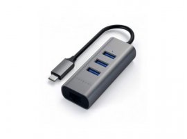  USB-C hub adapter SATECHI Aluminum (3x USB 3.0,1xLAN), sivi (ST-TC2N1USB31AM)