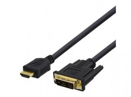  Video kabel DELTACO HDMI (m) na DVI-D (m), 2m, pozlačeni konektorji, črni